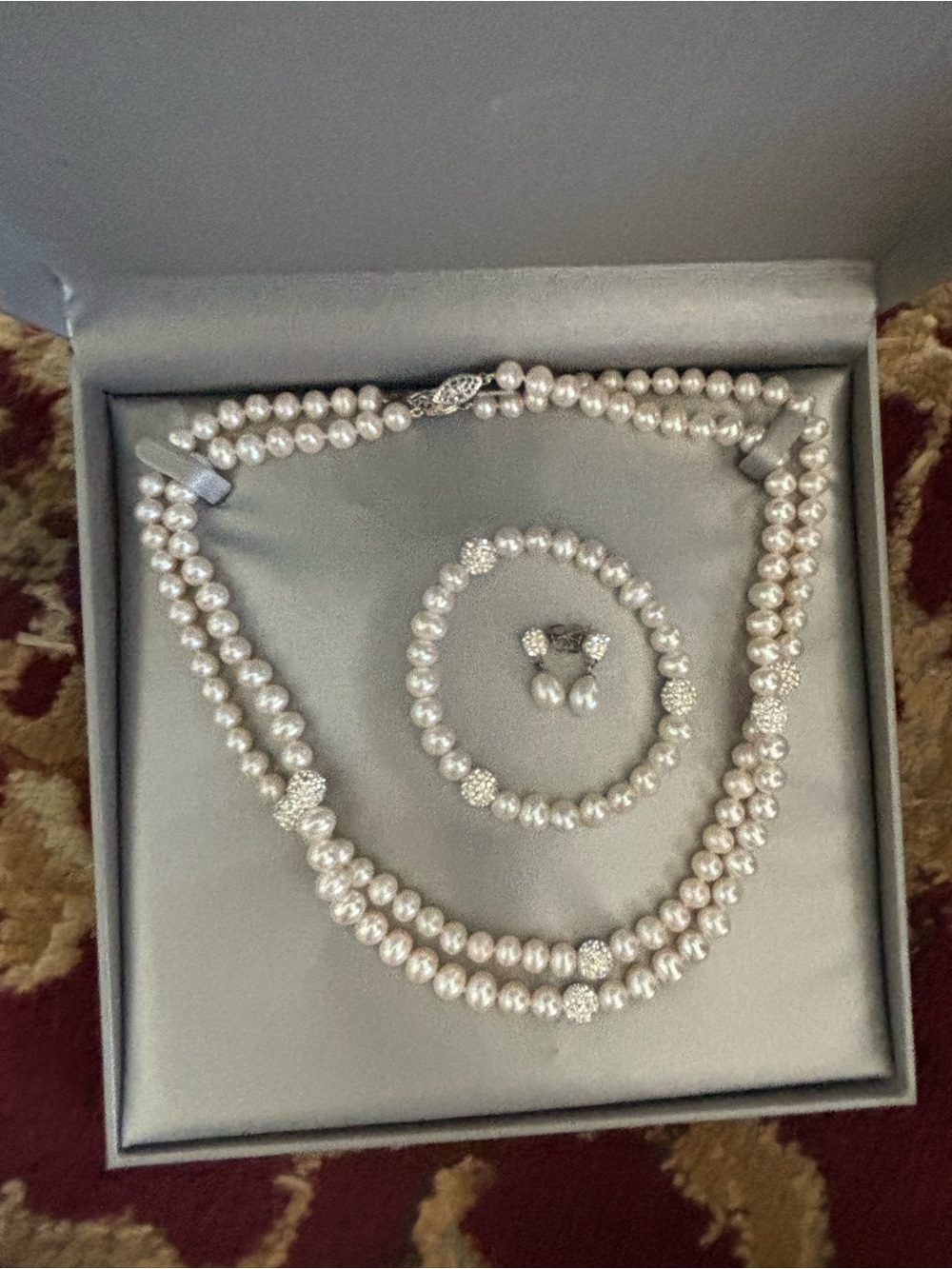 White Pearl Necklace Set with Bracelet & Earrings